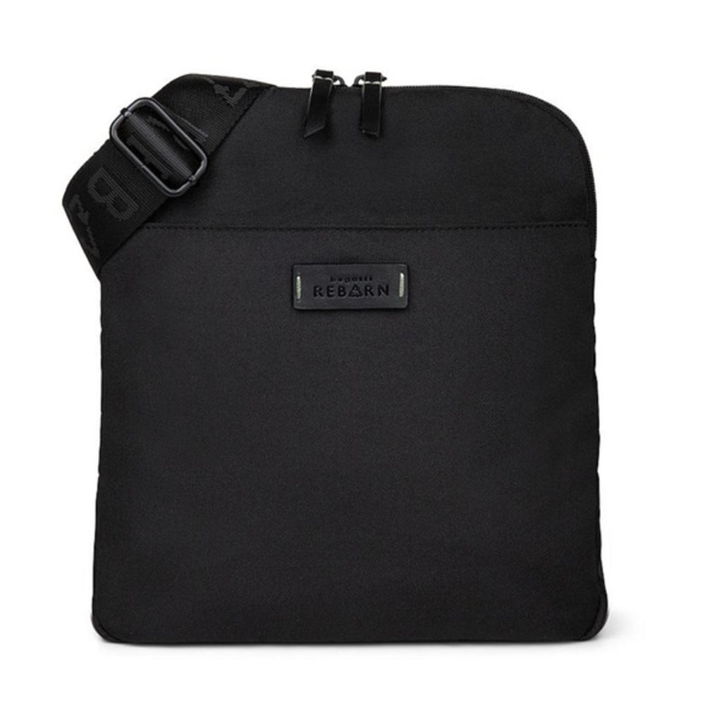 BUGATTI Reborn Crossbody Slim Bag Zip-Around Nylon Strap Zip Black RFID Travel